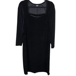 JD Stone Black Velvet Midi Dress Long Sleeve Size‎ Medium Square Neckline